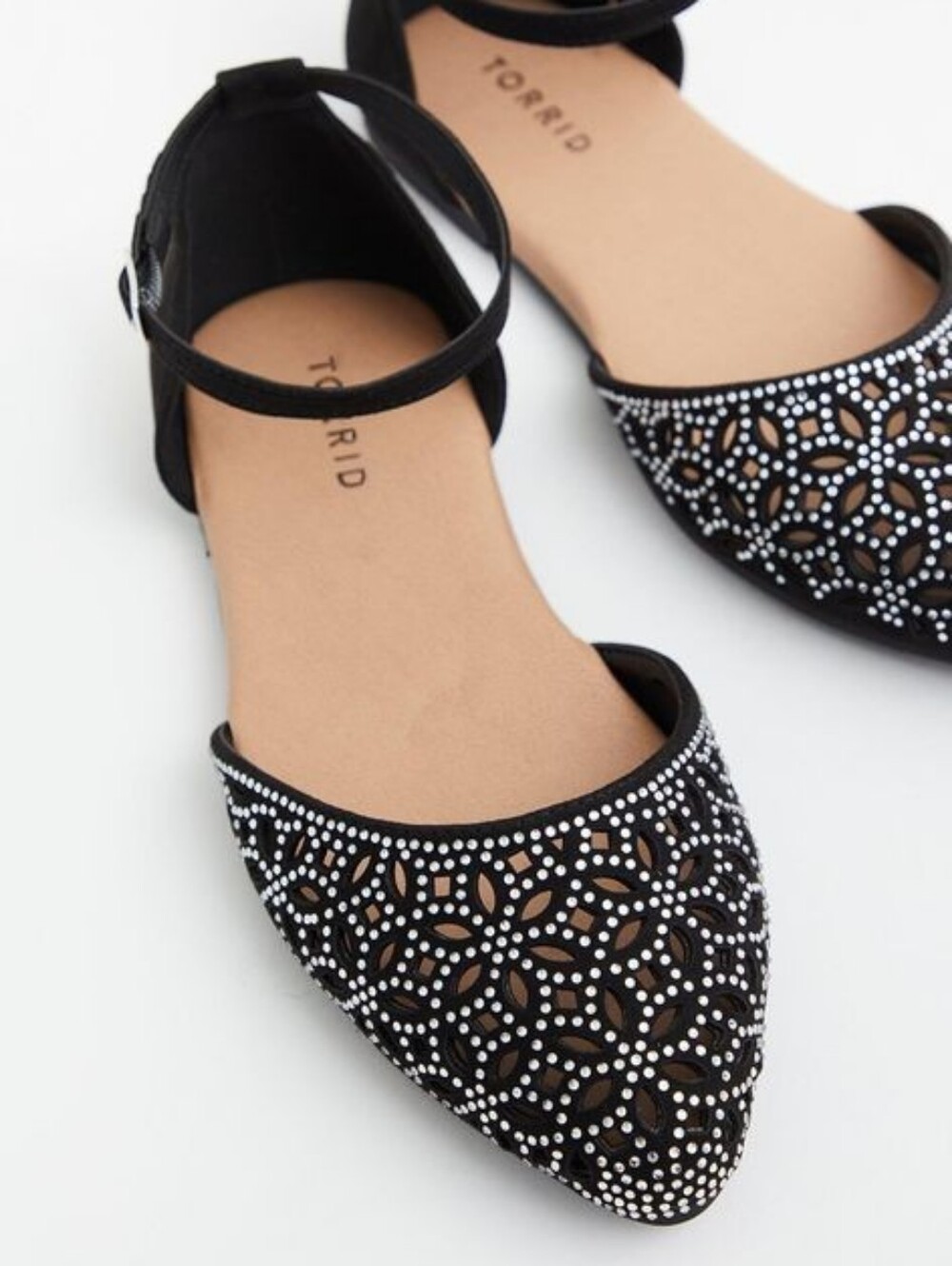 Torrid Black Pointed Toe D'Orsay Flats with Rhinestone Cutout